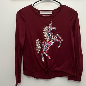 SO Girl Size L (10/12) long sleeve tee with tie on front. Unicorn design.